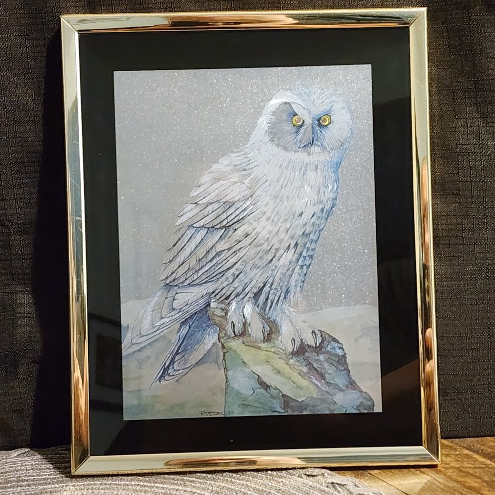 Metalic Foil Owl Art Print - Vintage